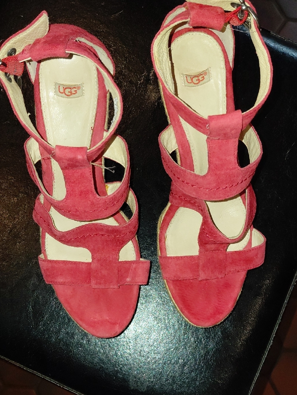 UGG Women's Pink Suede Multi-Strap Heels